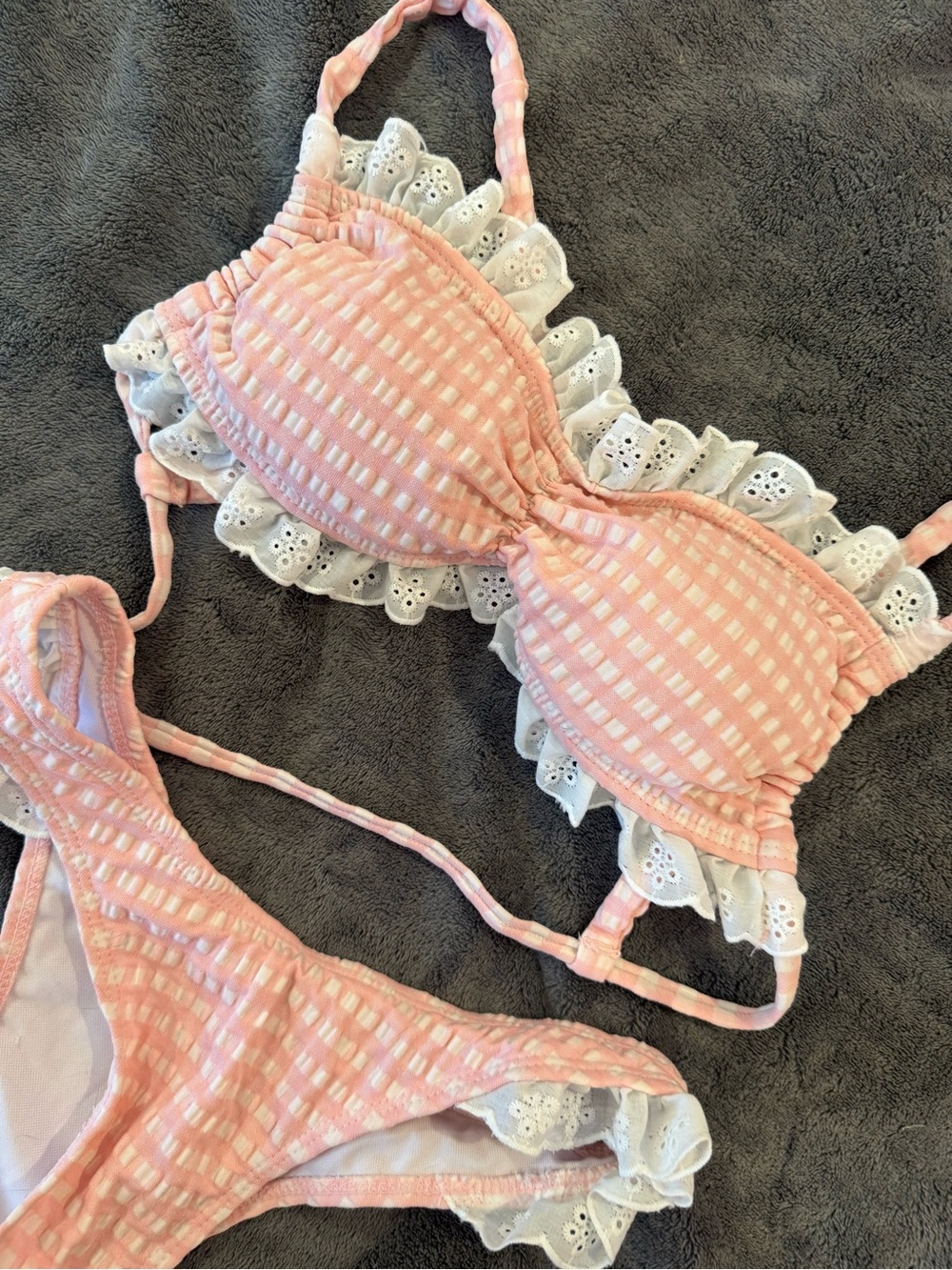 Pink Gingham Eyelet Trim Bikini Set - Women Intimates & Sleepwear